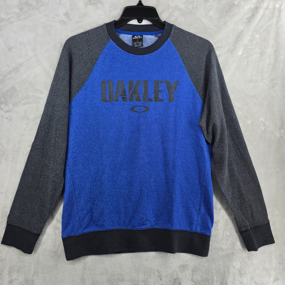 Oakley Mens Sweatshirt Pullover Blue Gray Raglan Long Sleeve‎ Size Medium